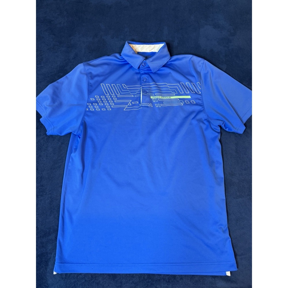 Under Armour Heat Gear Polo Shirt Coupe Golf Short Sleeve Henley Active M Blue